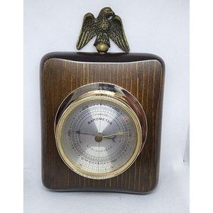 Vintage Springfield Instrument Co. Brass Eagle & Wood Barometer (Mid Century)